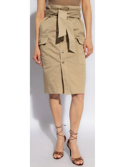 Beige Cargo Cotton Saharienne Safari Style Knee-Length Skirt - Branna Couture