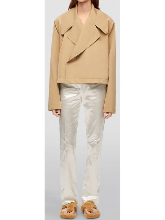 Beige Cotton Cropped Trench Jacket - Branna Couture