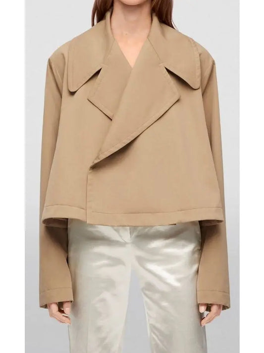 Beige Cotton Cropped Trench Jacket - Branna Couture