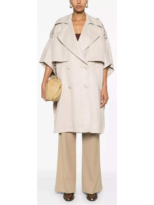 Beige Double-Breasted Short-Sleeve Cape Trench Coat - Branna Couture