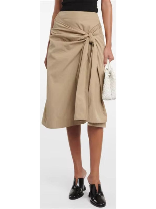 Beige Knotted Cotton Midi Skirt - Branna Couture