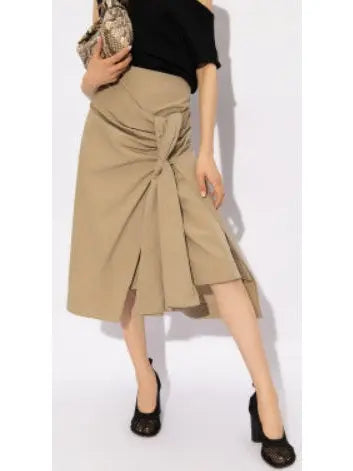 Beige Knotted Cotton Midi Skirt - Branna Couture