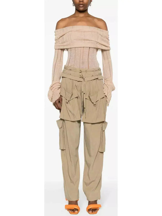 Beige Mid-Rise Cargo Pants - Branna Couture