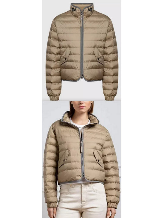 Beige Puffer Down Jacket with Chain Zip - Branna Couture