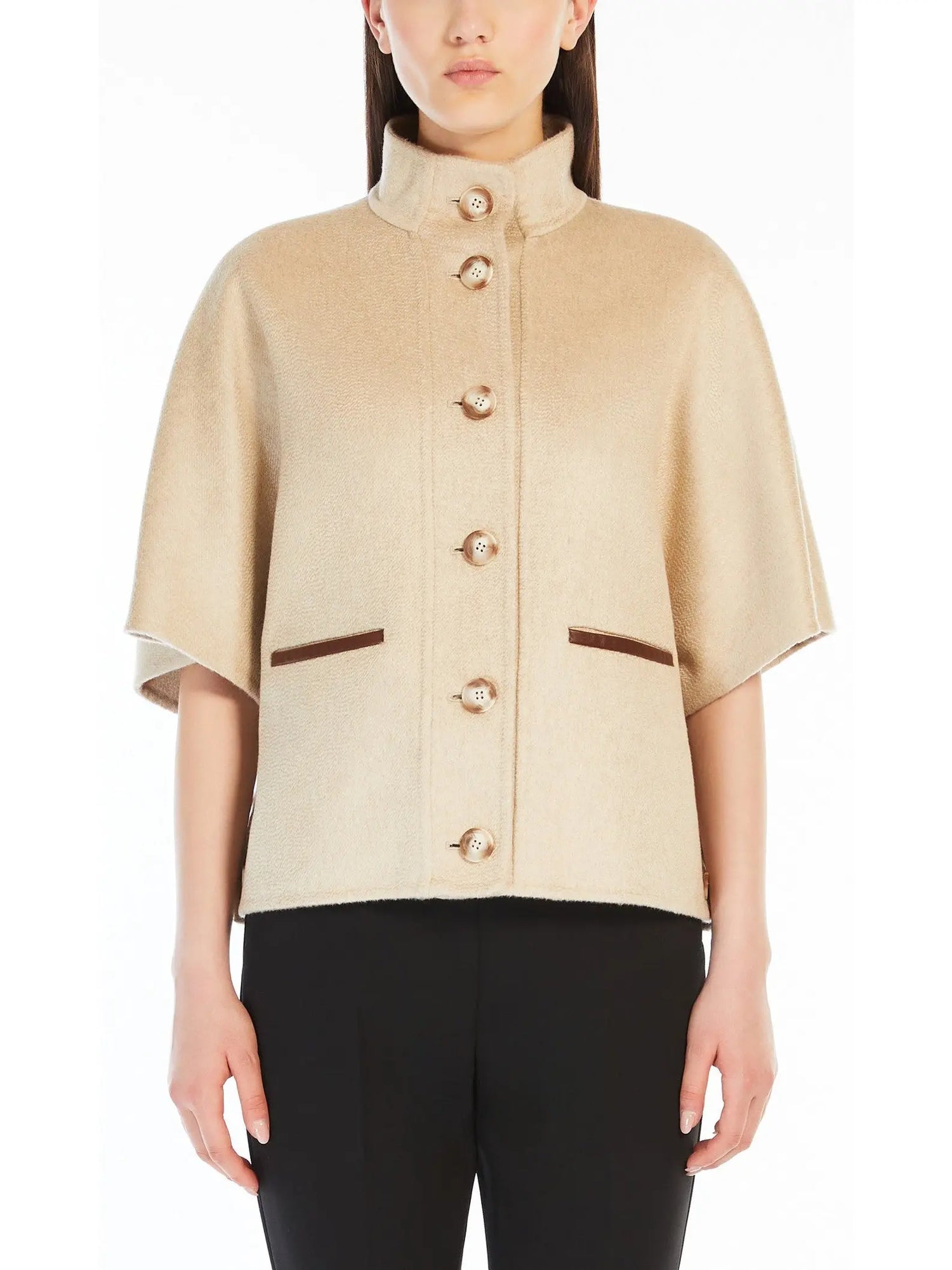 Beige Short Cashmere Cape Jacket - Branna Couture