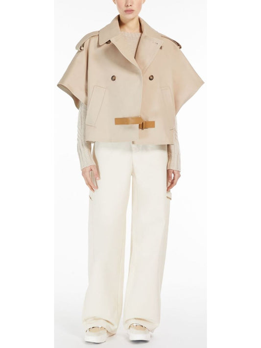 Beige Short-Sleeve Trench Jacket with Buckled Leather Belt Tab - Branna Couture