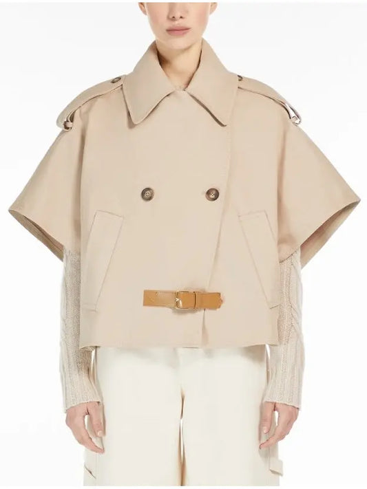 Beige Short-Sleeve Trench Jacket with Buckled Leather Belt Tab - Branna Couture