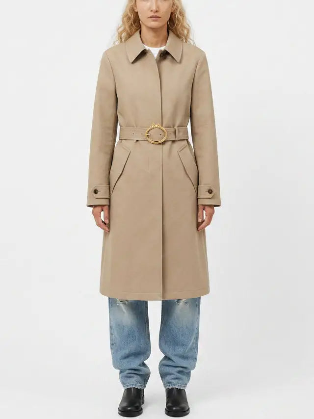 Beige Belted Single-Breasted Cotton Trench Coat - Coats