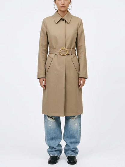 Beige Belted Single-Breasted Cotton Trench Coat - Coats
