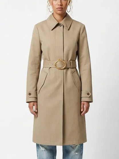 Beige Belted Single-Breasted Cotton Trench Coat - Coats
