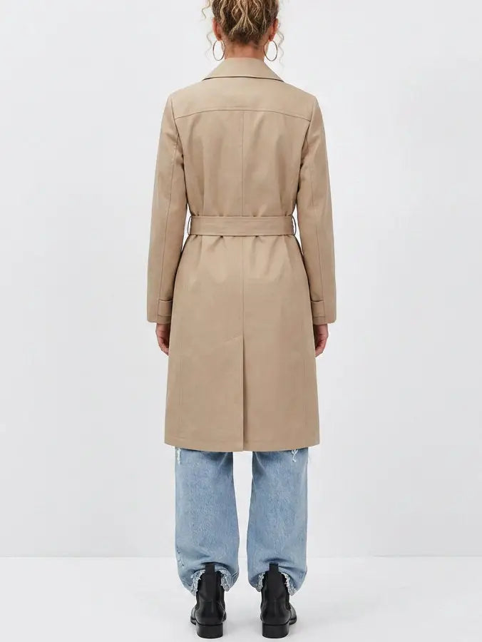 Beige Belted Single-Breasted Cotton Trench Coat - Coats