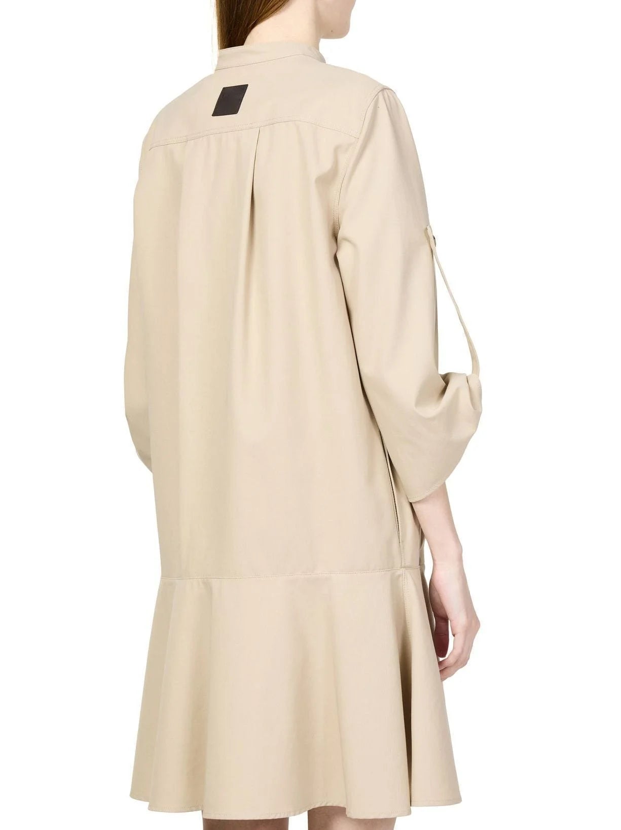 Beige Cotton Twill Mini Shirt Dress - Dresses