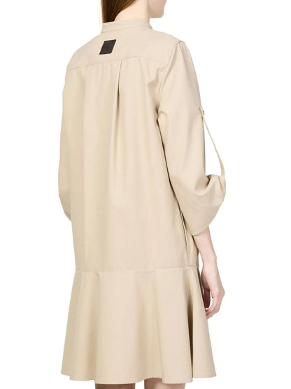 Beige Cotton Twill Mini Shirt Dress - Dresses