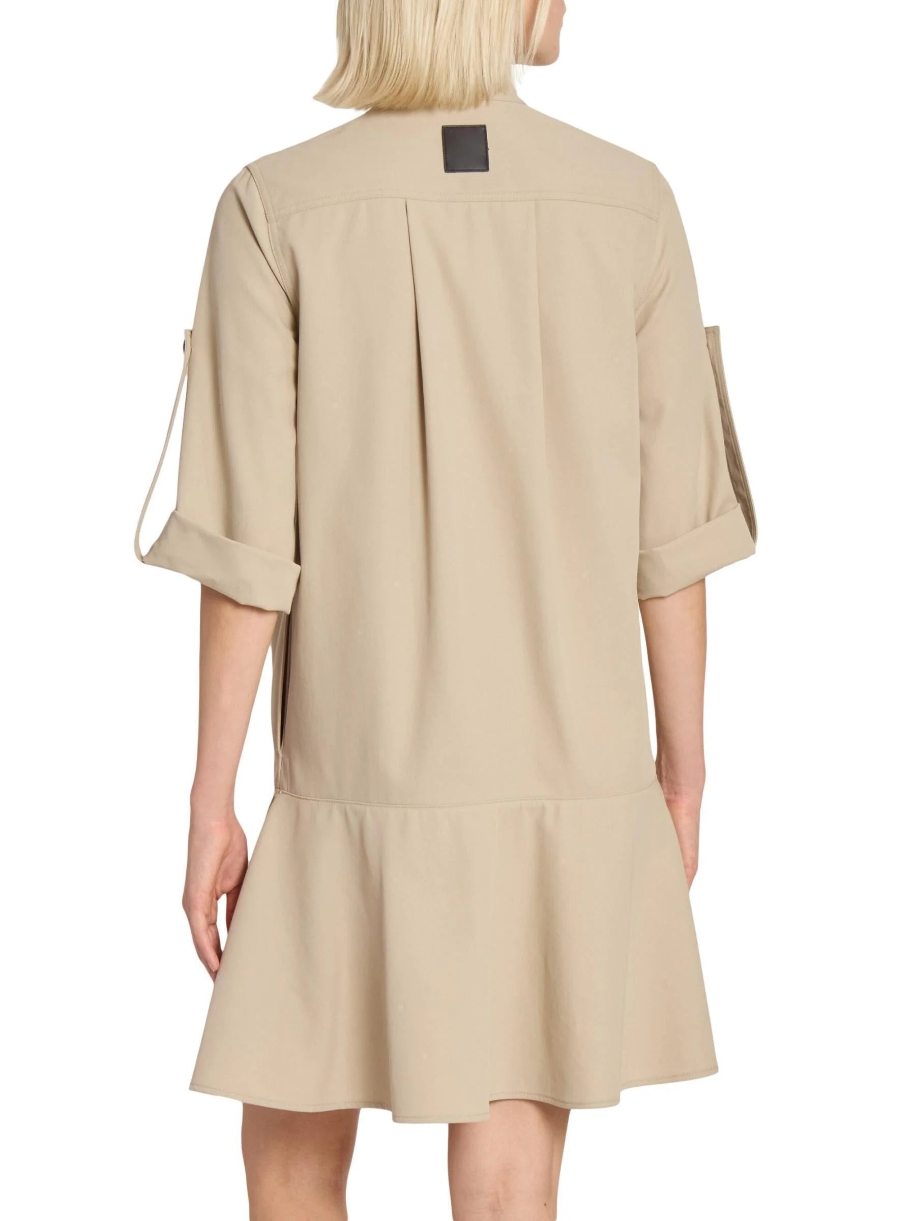 Beige Cotton Twill Mini Shirt Dress - Dresses
