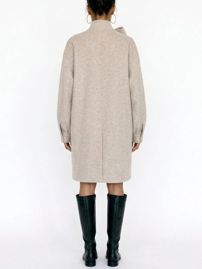 Beige Double-Faced Wool Coat with Bow Collar - Coats