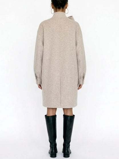 Beige Double-Faced Wool Coat with Bow Collar - Coats