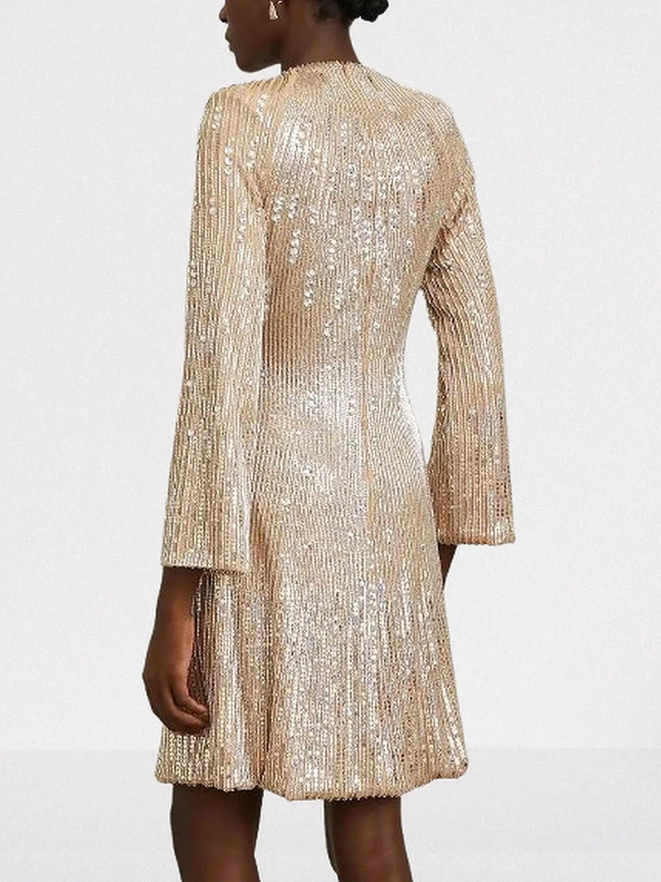 Beige Sequin-Embellished Mini Dress - Dresses