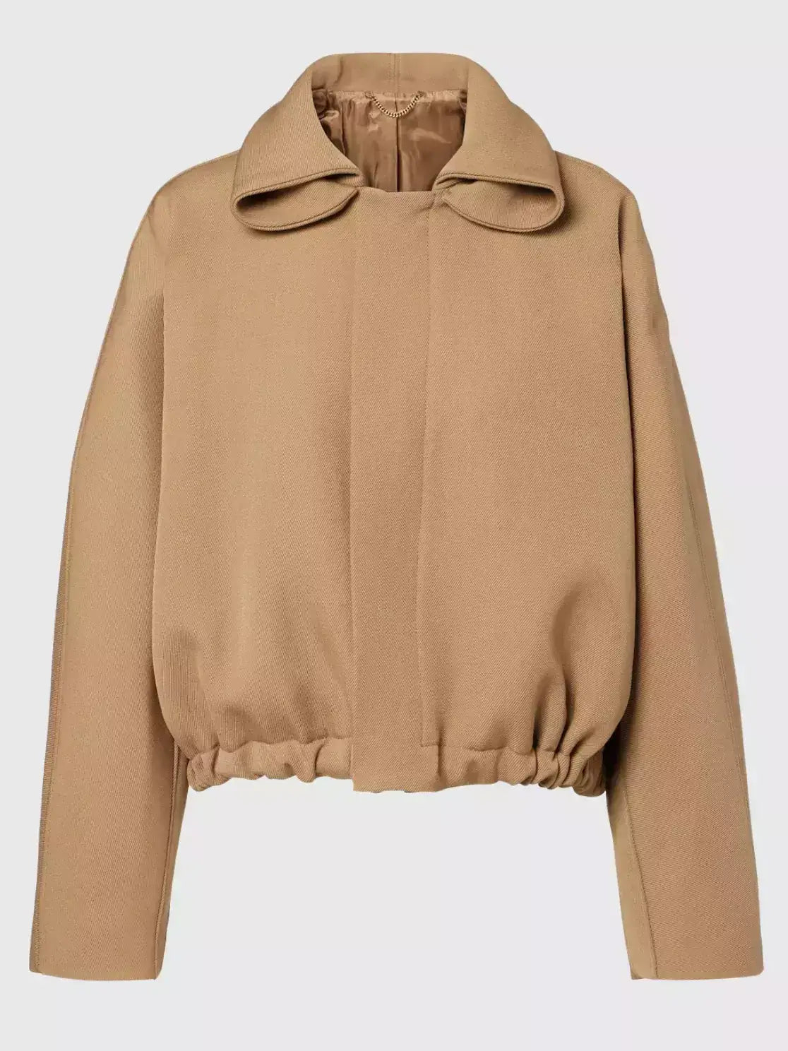 Beige Wool-Drill Bomber Jacket with Roll-Neck - Jackets