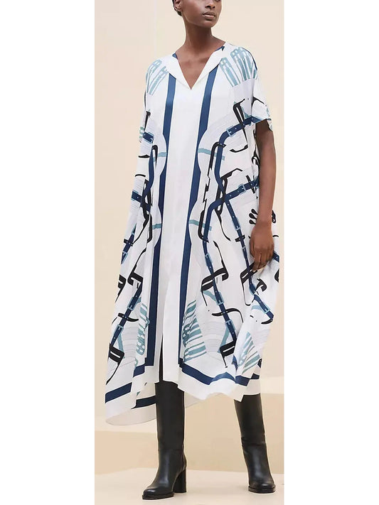 Belt Printed Silk Midi Kaftan Dress - Branna Couture