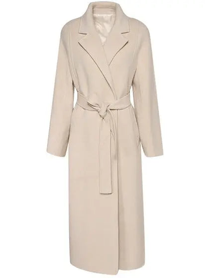 Belted Cashmere Wool Wrap Coat, Arcade White - Branna Couture