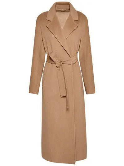 Belted Cashmere Wool Wrap Coat, Caramel - Branna Couture