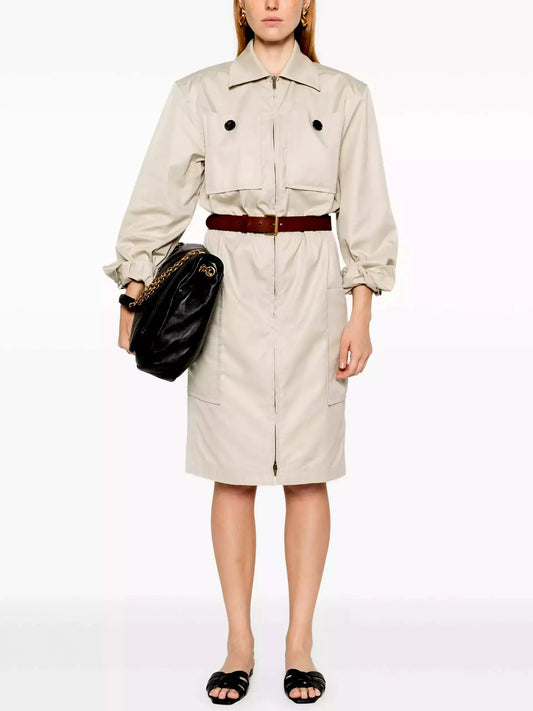 Belted Cotton Safari Dress in Beige - Branna Couture