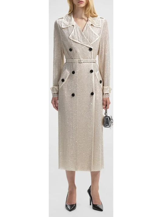 Belted Crystal Embellished Trench Coat - Branna Couture