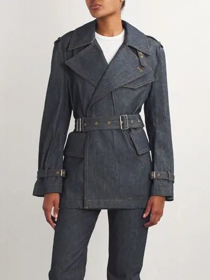 Belted Denim Trench Jacket - Branna Couture