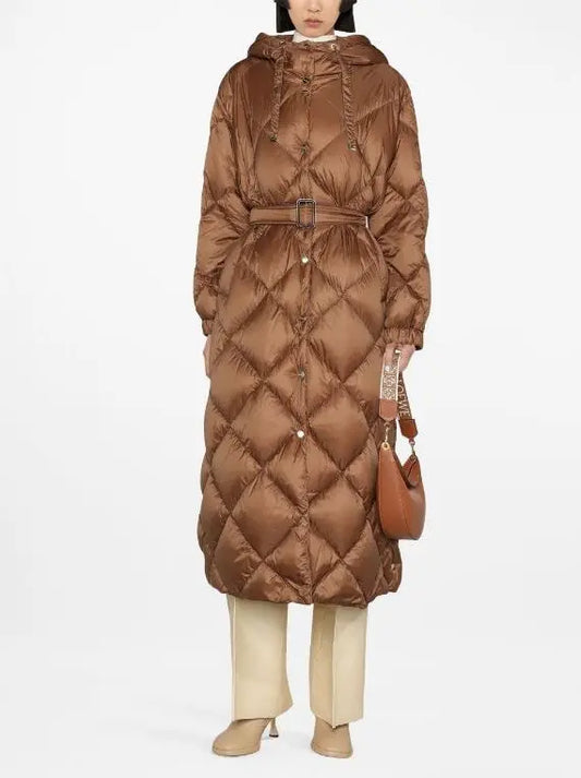 Belted Diamond-Quilted Hooded Coat - Branna Couture