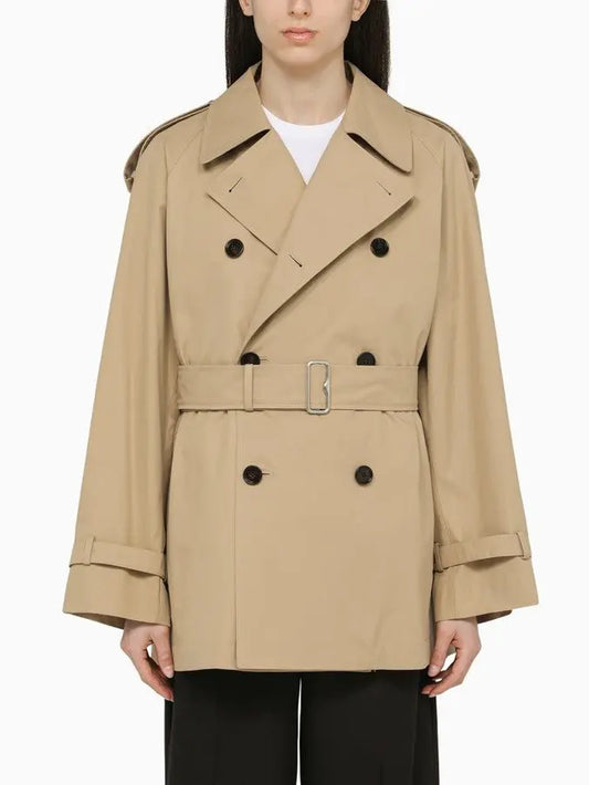 Belted Double-Breasted Beige Trench Jacket - Branna Couture