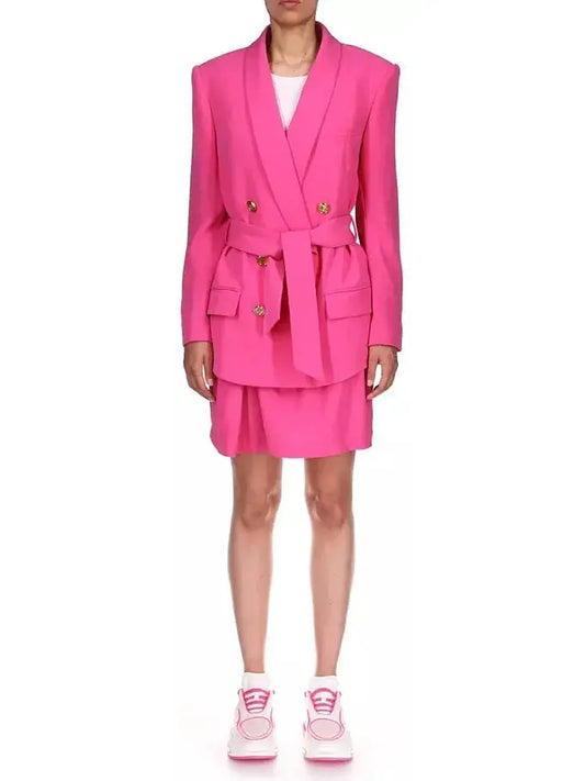 Belted Double-Breasted Fuchsia Pink Blazer - Branna Couture