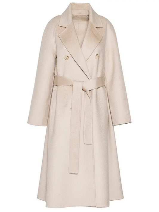 Belted Double-Breasted Wool Cashmere Coat - Branna Couture