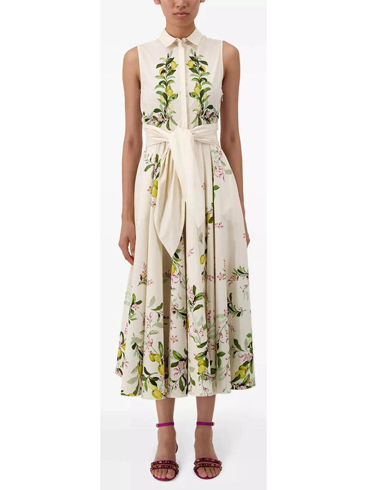 Belted Floral-Print Sleeveless Midi Dress - Branna Couture