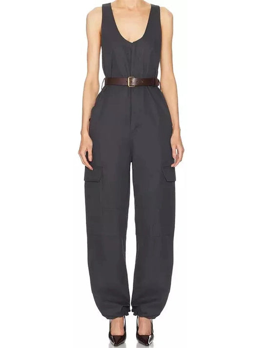 Belted Jumpsuit in Cotton Twill - Branna Couture