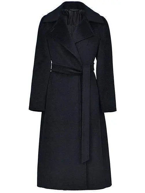 Belted Wool Wrap Coat, Black - Branna Couture