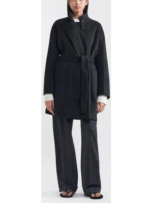 Belted Wool and Cashmere Wrap Jacket, Black - Branna Couture