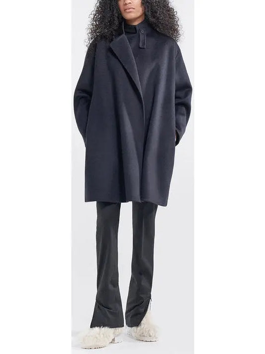 Belted Wool and Cashmere Wrap Jacket, Dark Blue - Branna Couture