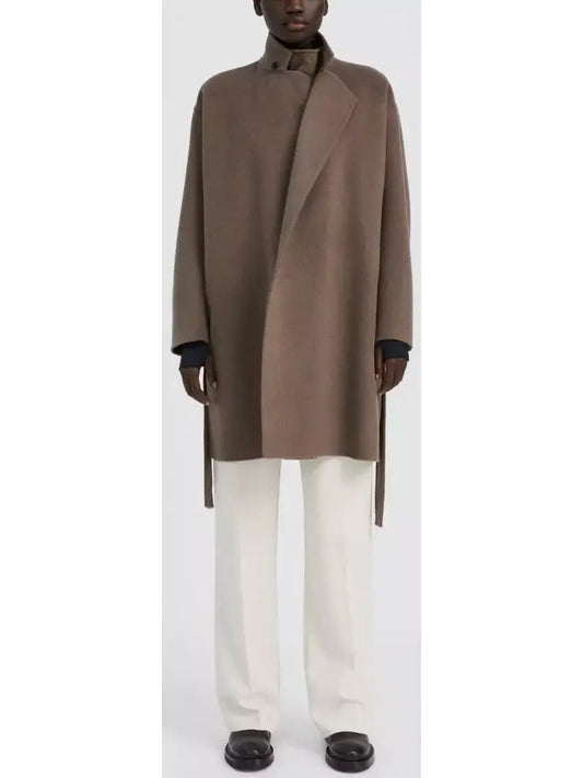 Belted Wool and Cashmere Wrap Jacket, Taupe - Branna Couture