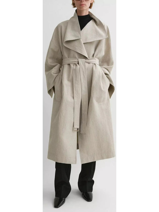 Belted Wrap Linen-Blend Coat - Branna Couture