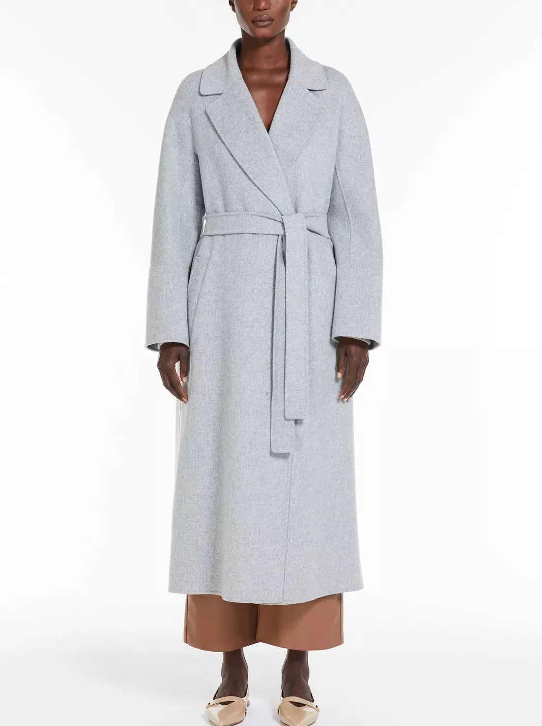 Belted Bathrobe Style Wool Wrap Coat in Grey Branna Couture