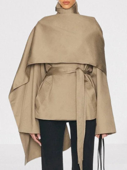 Belted Cape-Style Trench Jacket - Small - Jackets
