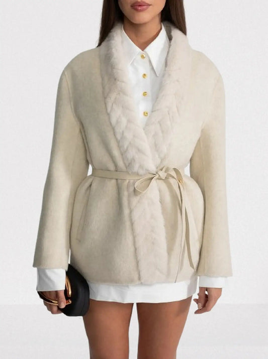 Belted Cashmere Jacket with Mink-Fur Trim - Medium - Jackets