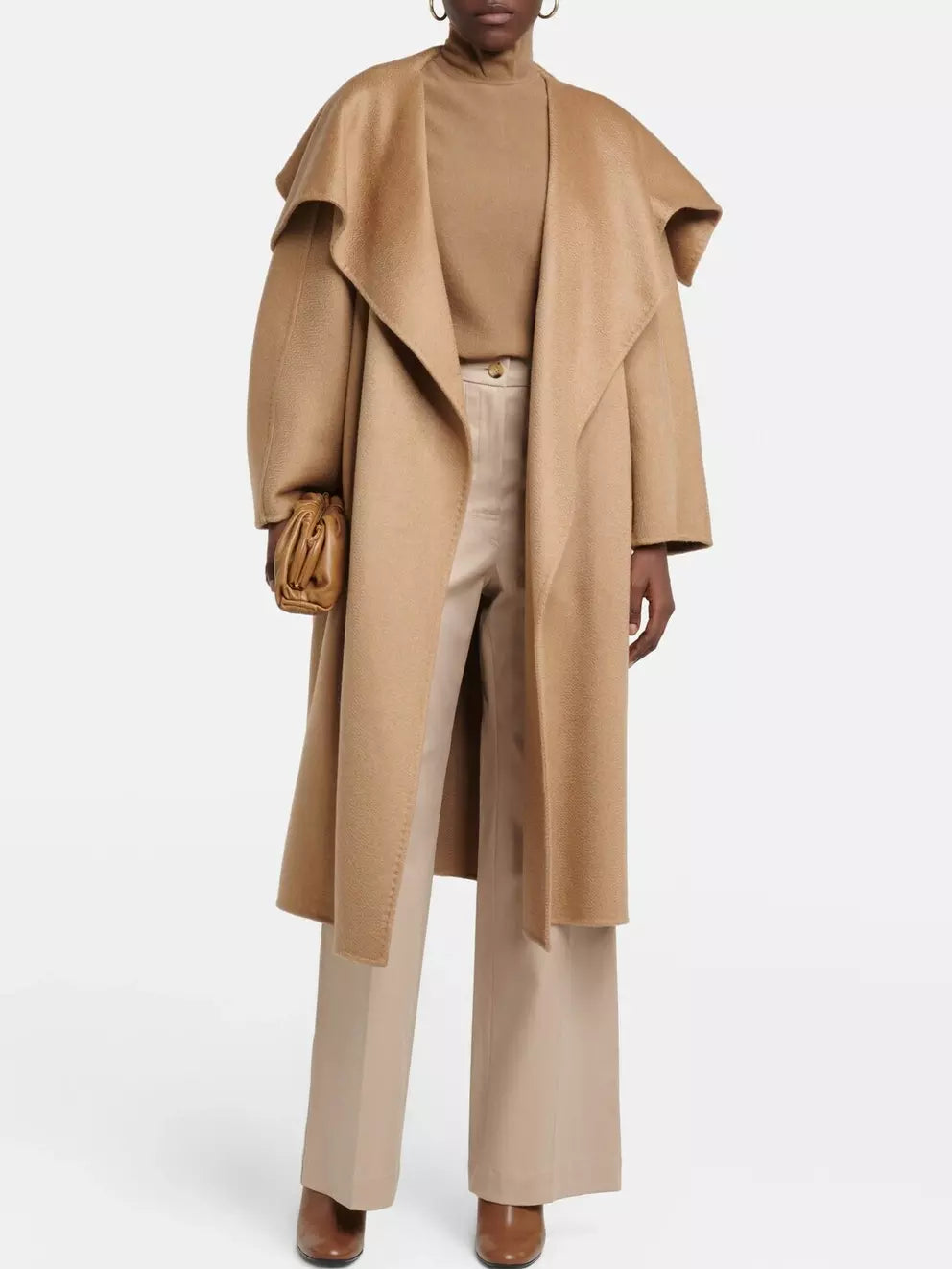 Belted Cashmere and Wool Wrap Coat in Camel Branna Couture