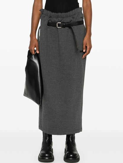 Belted Cotton Jersey Skirt with Elasticated Waistband in Grey