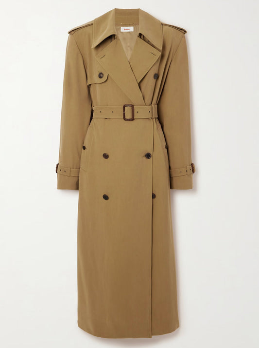 Belted Double-Breasted Long Twill Trench Coat Branna Couture