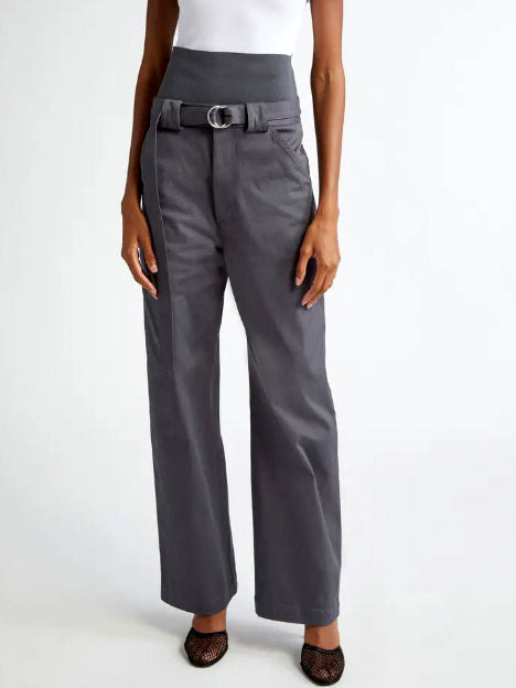 Belted Knit-High-Waist Cotton Pants - Branna Couture