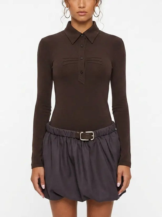 Belted Polo Collar Open Back Balloon Hem Mini Dress - Small - Dresses