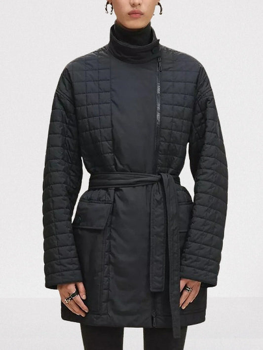 Belted Quilted High-Collar Coat - Small - Coats