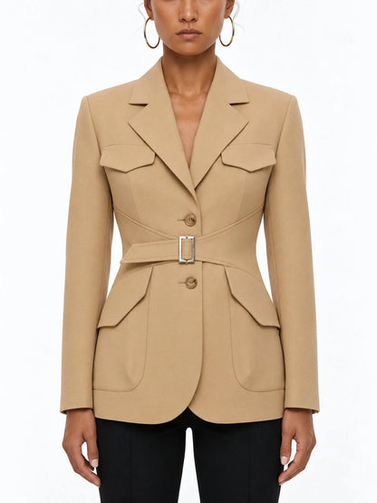 Belted Safari Jacket with Utility Pockets - S - Jackets