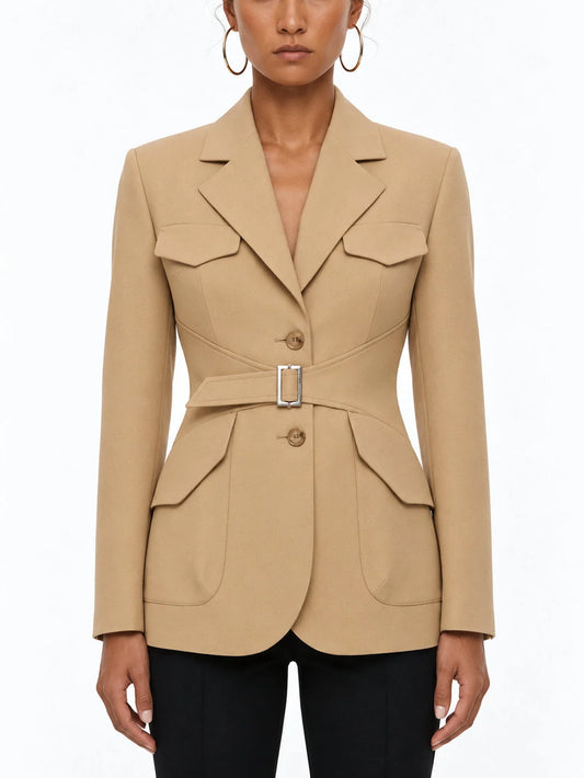 Belted Safari Jacket with Utility Pockets - S - Jackets
